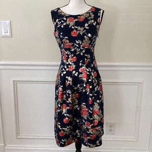 Enfocus Studio Navy and Red Floral Midi Dress